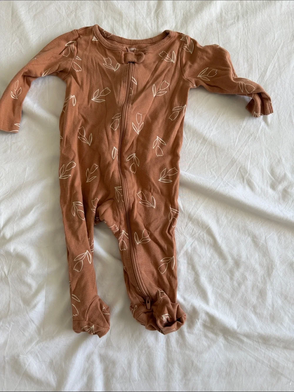 Old Navy Rust Floral Zip Footed One-Piece 6-9 months